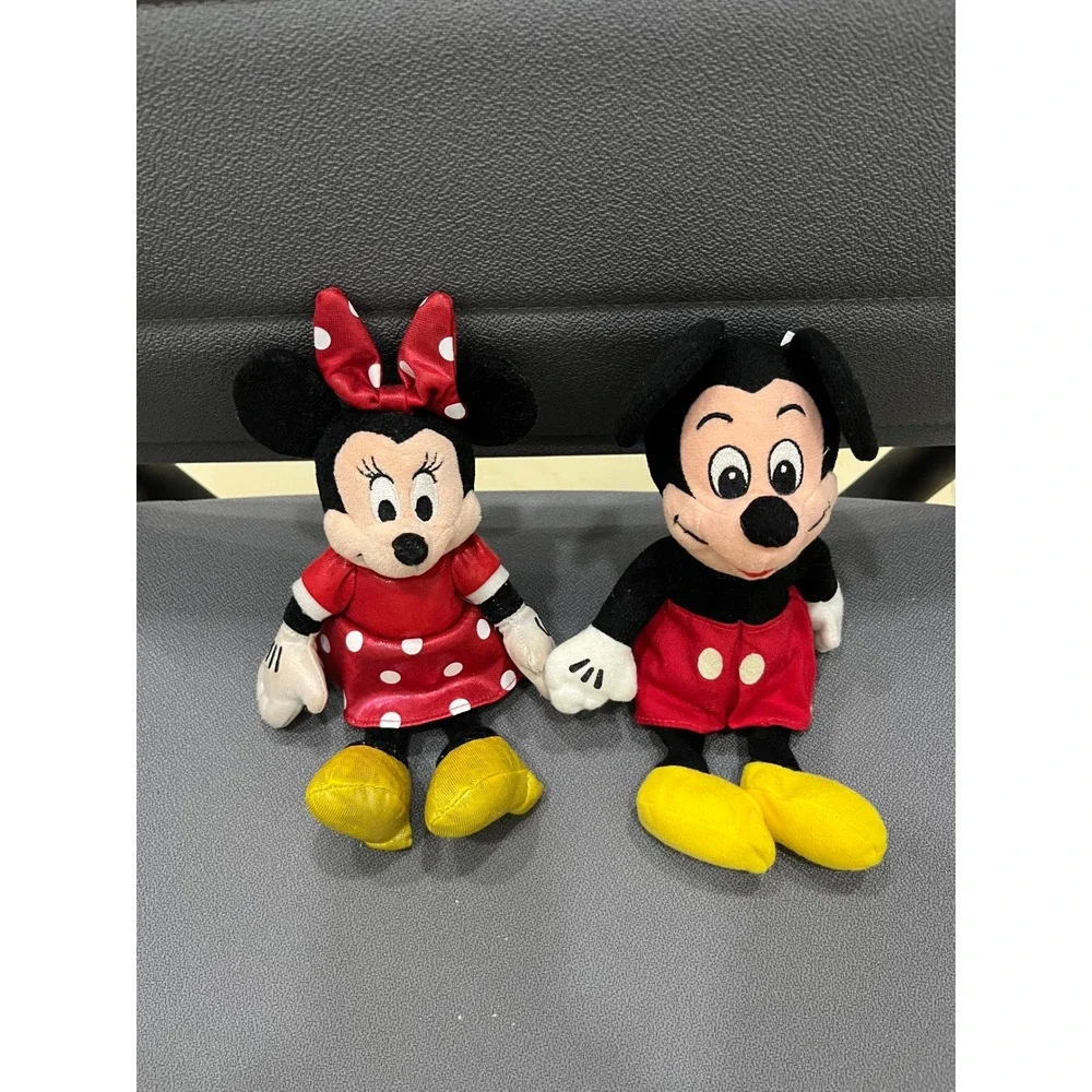 Disney Mickey Minnie Mouse Plush Set Unisex 9in Red Good‎ Classic Polka Dot Bow